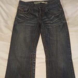 Men's jeans, darker denim style.